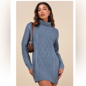 Blue Cable Knit Sweater Dress